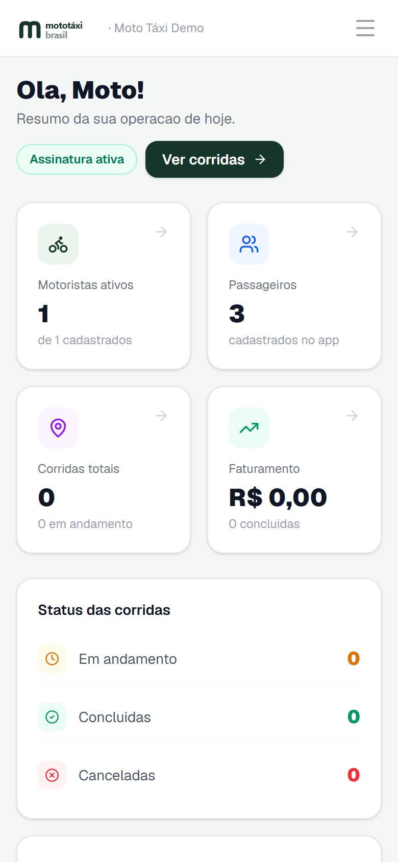 Painel do dono no celular